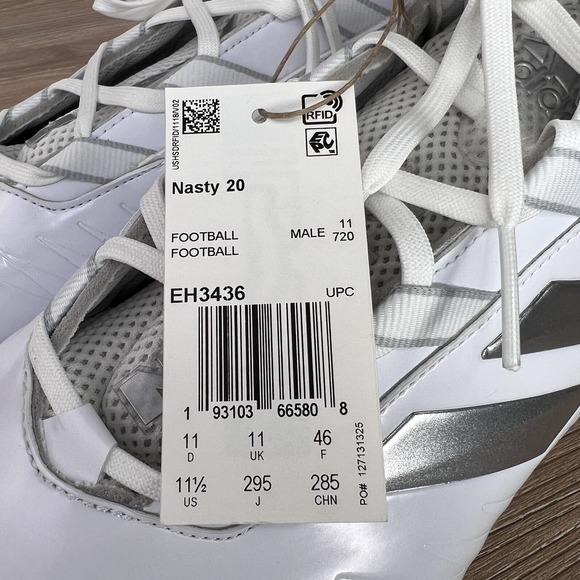 Adidas Shoes Mens Size 11.5 White Silver Football Cleats NASTY 20 Mid Sports - Picture 7 of 12